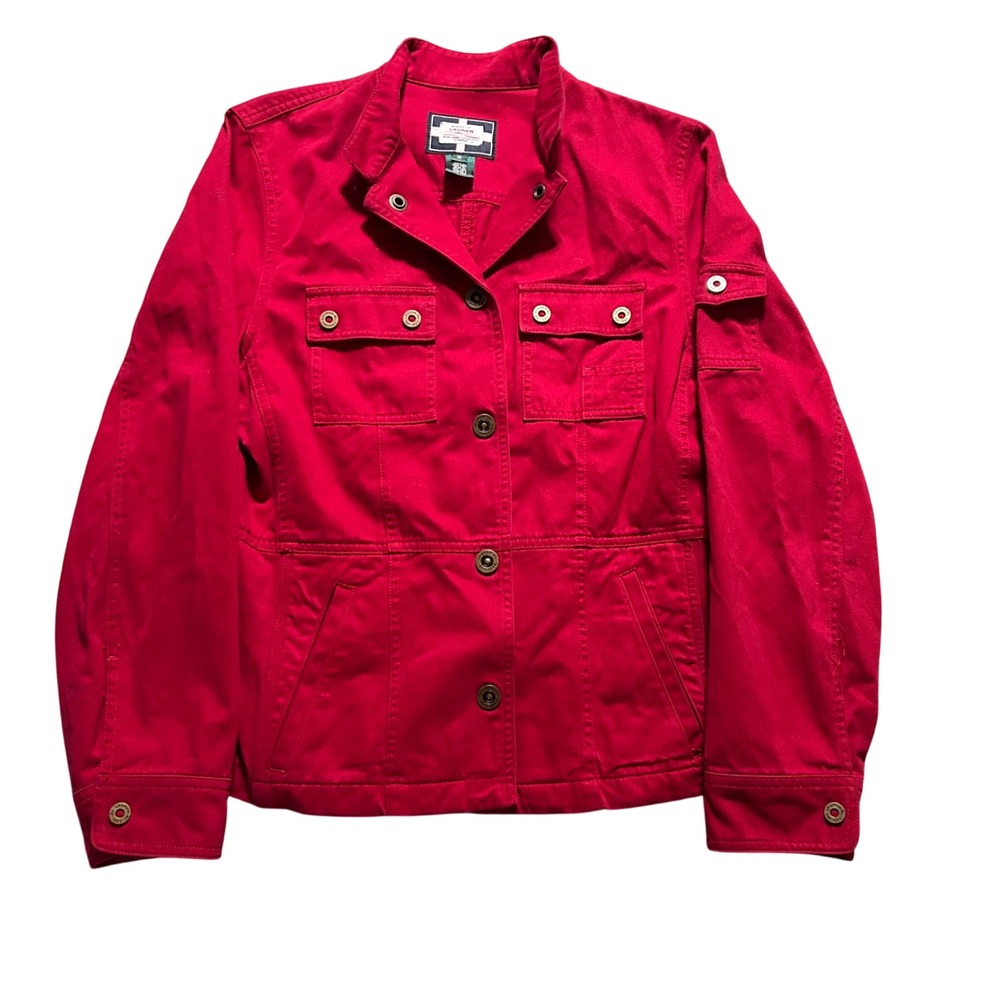 Lauren Ralph Lauren Utility Jacket Women M Red Cotton Military Naval Pockets